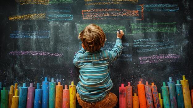 AI generated Little Boy Playing With Colored Crayons photo