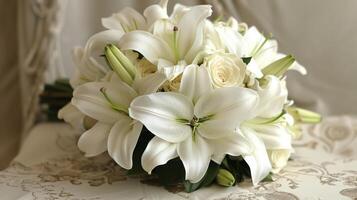 AI generated White Flower Bouquet on Table photo