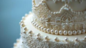 AI generated Close Up of a Wedding Cake With Pearls photo
