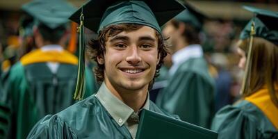 ai generado hombre en graduación gorra y vestido foto