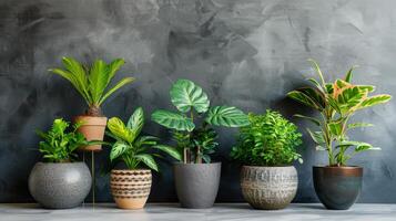 AI generated Row of Potted Plants on Tiled Floor photo