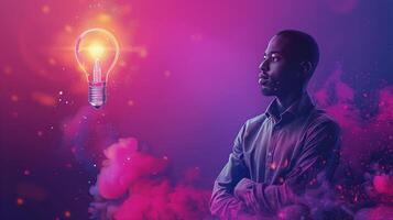 AI generated Man Standing in Front of a Light Bulb photo