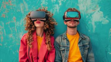 AI generated Man and Woman Wearing Virtual Glasses photo