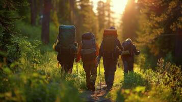 AI generated Group of People Walking Through a Forest photo