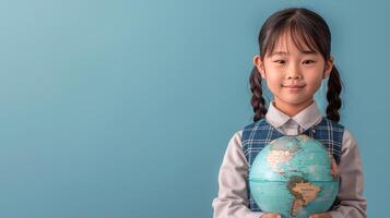 AI generated Little Girl Holding Small Globe photo