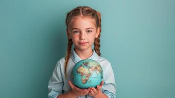 AI generated Little Girl Holding Globe in Hands photo