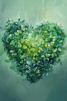 AI generated Heart With Leaves and Flowers Painting photo