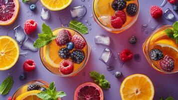AI generated Table Topped With Glasses of Fruit photo
