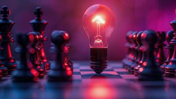 AI generated Light Bulb on Chess Board photo