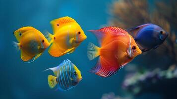 ai generado vistoso pescado nadando en un acuario foto