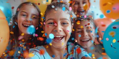 ai generado grupo de joven muchachas en pie juntos foto