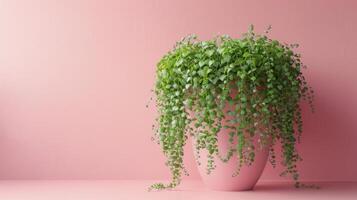 AI generated Pink Vase With Plant Growing Out photo