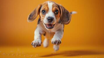 AI generated Beagle Puppy Running Through the Autumn Leaves photo