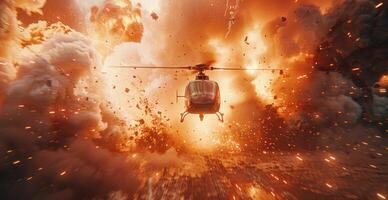 AI generated a helicopter is flying through an explosion photo