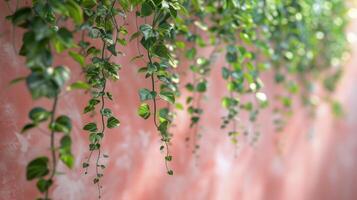 AI generated Pink Wall With Green Leaves photo