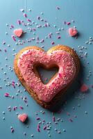 AI generated Heart Shaped Cookie Surrounded by Sprinkles photo