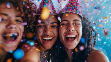 ai generado grupo de joven mujer en pie juntos foto