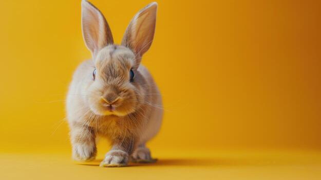 AI generated Small Rabbit Standing in Front of Yellow Background photo