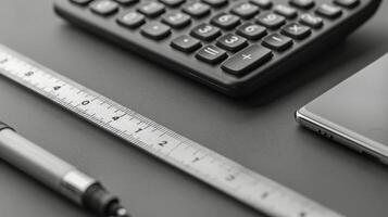 AI generated Calculator, Pen, and Paper on Desk photo