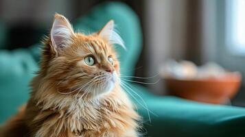 AI generated Fluffy Orange Cat Sitting on the Ground photo