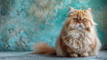 AI generated Fluffy Orange Cat Sitting on the Ground photo