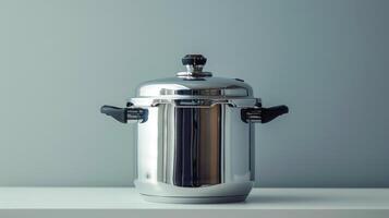 AI generated Stainless Steel Pressure Cooker on Counter photo