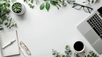 AI generated Laptop Computer and Coffee Cup on Desk photo