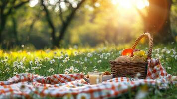 AI generated Picnic Blanket With Fruit Basket photo