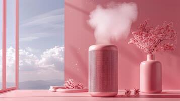 AI generated Pink Room With Two Pink Vases and Pink Wall photo