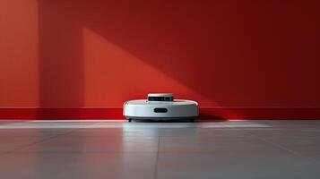 AI generated Roomba Resting in Front of Red Wall photo