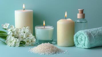 AI generated Group of Candles, Towels, and Items on a Table photo