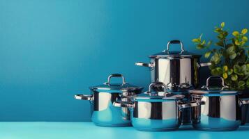 AI generated Group of Pots and Pans on Table photo