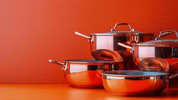 AI generated Group of Pots and Pans on Table photo