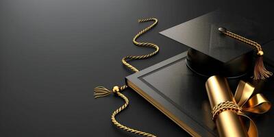 AI generated Graduation Cap and Diploma on Book photo