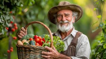 AI generated Man Holding a Basket Full of Tomatoes photo