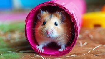 AI generated Hamster in Pink Cone on Blanket photo