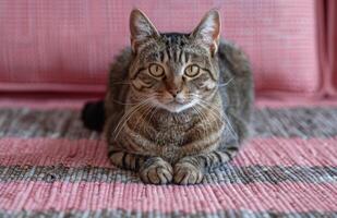 AI generated a tabby cat sits on some kind of mat photo