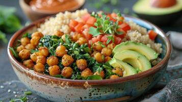 AI generated Bowl Filled With Rice, Spinach, and Chickpeas photo