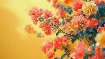 AI generated Pink and Yellow Flowers on Yellow Background photo