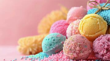 AI generated Pile of Bath Bombs on Pink Surface photo