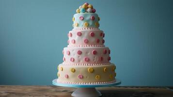 AI generated Three Tiered Cake With Polka Dots photo