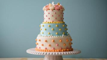 AI generated Three Tiered Cake With Polka Dots photo