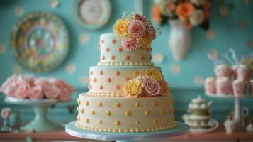 AI generated Three Tiered Cake With Polka Dots photo