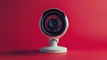 AI generated Security Camera on Red Background photo