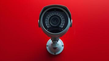 AI generated Security Camera on Red Background photo