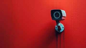 AI generated Security Camera on Red Background photo