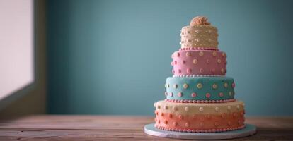 AI generated Three Tiered Cake With Polka Dots photo