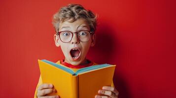 AI generated Young Man Reading Book While Wearing Glasses photo