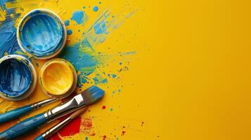 AI generated Group of Paint Brushes on Yellow Surface photo