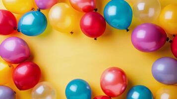 AI generated Group of Colorful Balloons on Yellow Background photo